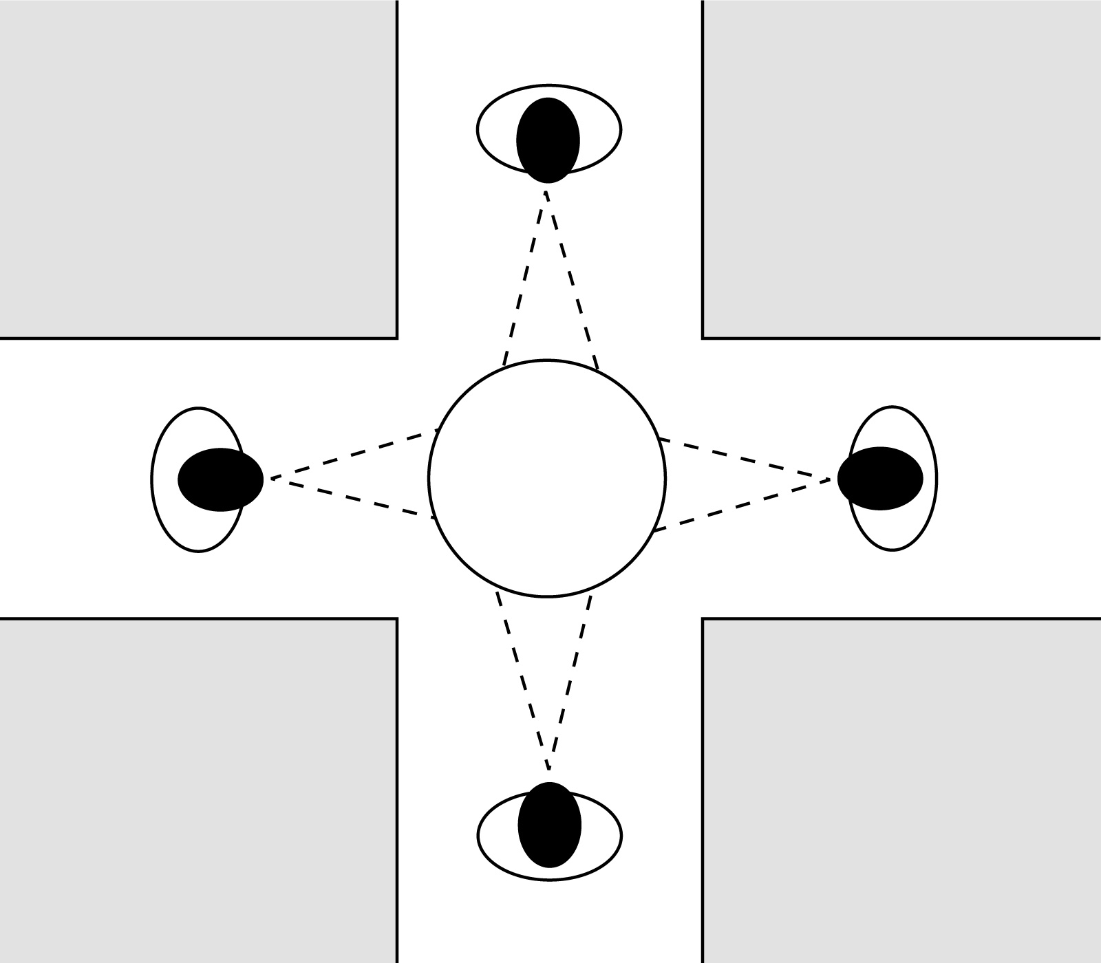 Croquis miroir sphérique 360° pour croisement de quatre voies